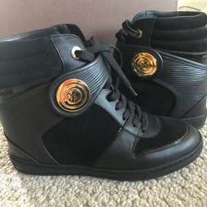 Luis Vuitton Black Epi high tops.